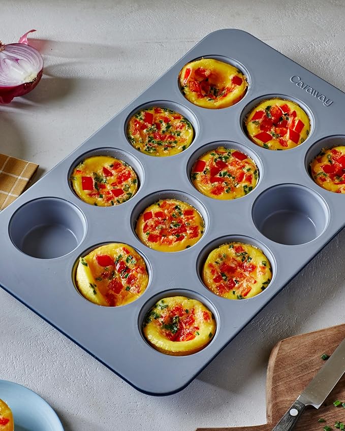 Caraway Non-Stick Ceramic 12-Cup Muffin Pan Duo - Naturally Slick Ceramic Coating - Non-Toxic, PTFE & PFOA Free - Perfect for Cupcakes, Muffins, and More - Perracotta