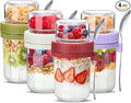 Danmu 4 Pack Overnight Oats Containers with Lids 16 oz,Dual-Layer Yogurt Parfait Cups with Lids,Meal Prep Containers Glass for Snack,Overnight Oats,Yogurt,Parfait,Salad Dishwasher Safe