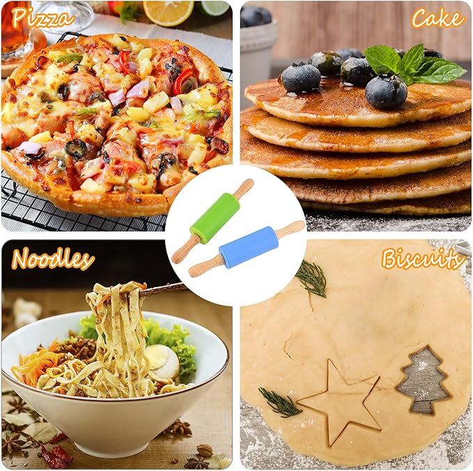 Mini Silicone Rolling Pin for Kids, Non-stick Surface Wood Handle, 9 Inch 20 Pack