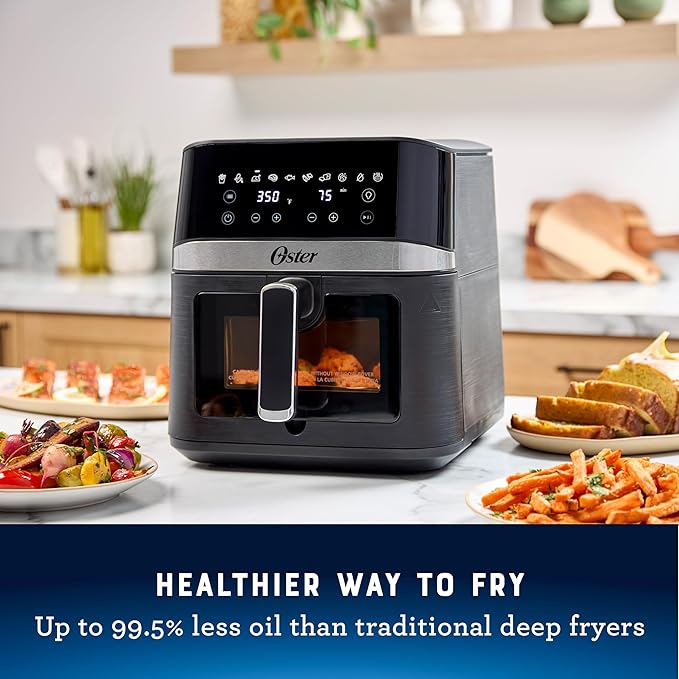 Oster 6 Quart Digital Air Fryer with Window, Large Capacity Airfryer for Easy Cooking