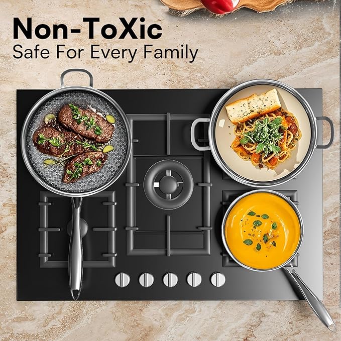 Non Stick Frying Pans with lid, 12 inch Hybrid Frying Pans Nonstick, non stick Stainless Steel Skillets, Dishwasher and Oven-Safe, nonStick Cookware, Induction Compatible Cooking Pan