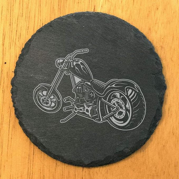 Level Up Your Man Cave: Rustic Chopper Coasters for The Motorcycle Enthusiast - Round Slate - Set of 5