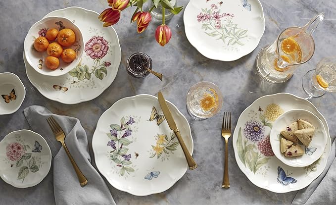 Lenox 865075 Butterfly Meadow 28-Piece Dinnerware Set, White