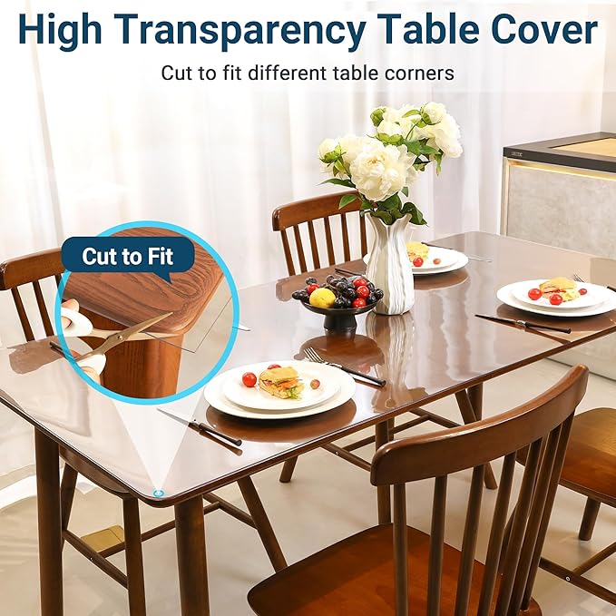 36 x 60 Inch Clear Table Cover Protector Rectangle, 1.5mm Transparent Plastic Table Protector Waterproof, Anti-Scratch Clear Desk Mat for Office Desktop Dresser Dining Table, FDA Compliant