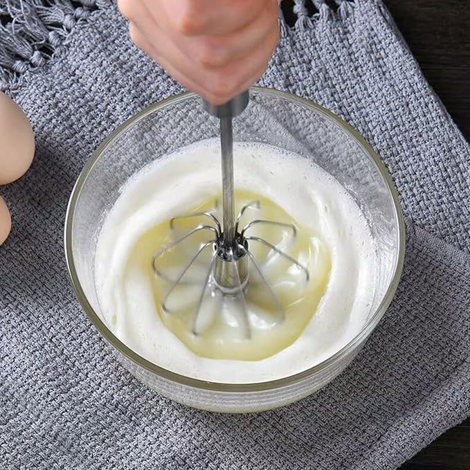 Semi-automatic Whisk, Stainless Steel Egg Beater, Hand Push Rotary Whisks Mixer Stirrer for Making Cream, Whisking, Beating and Stirring (3 Color)