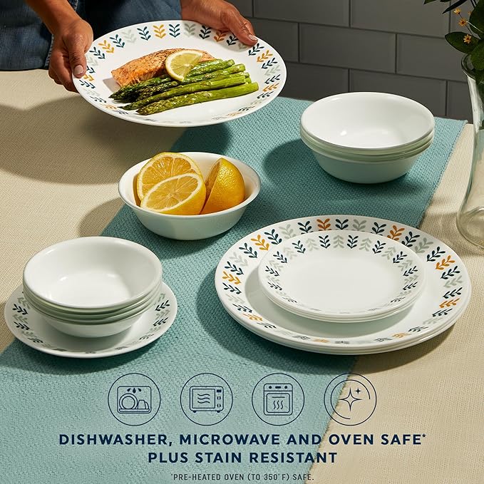 Corelle Vitrelle 18 Piece Glass Dinnerware Sets Service for 6, Triple Layer Chip & Crack Resistant Glass Plate and Bowl Sets, Anders