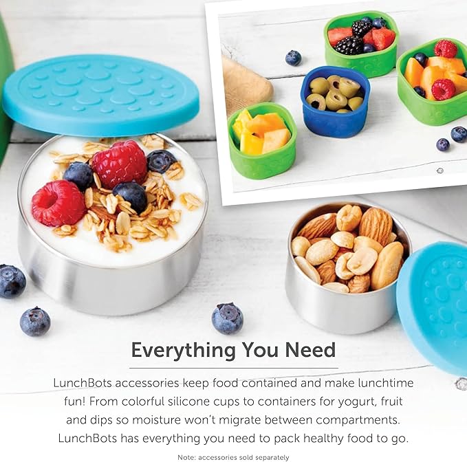 LunchBots Medium Duo Snack Container - Divided Stainless Steel Food Container - Two Sections for Half Sandwich and a Side - Eco-Friendly - Dishwasher Safe - Stainless Lid - Pink Dots