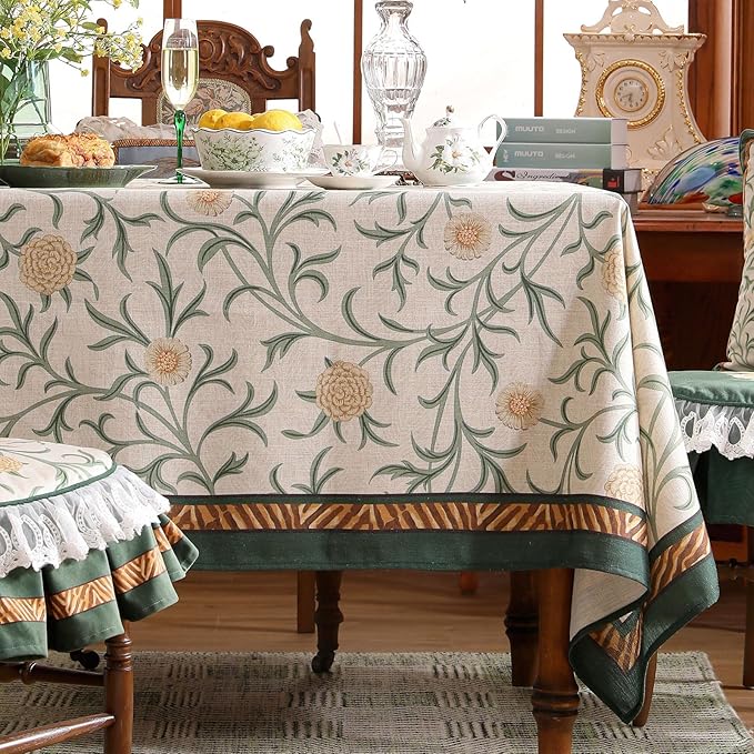patdrea Designer French Linen Table Cloth for Rectangle Table,Vintage Fall Decorative Tablecloth,Floral Decoration Cover for Kitchen Dining Christmas,Tea Party,Thanksgiving,63"x110"-Littledaisy