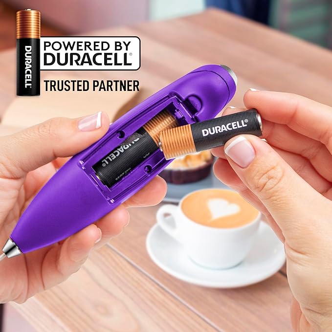 Zulay Kitchen Powerful Milk Frother Wand With 4 AA Duracell Batteries - Ultra Fast Handheld Drink Mixer - Electric Whisk Foam Maker for Coffee, Lattes, Cappuccino, Matcha & Creamer