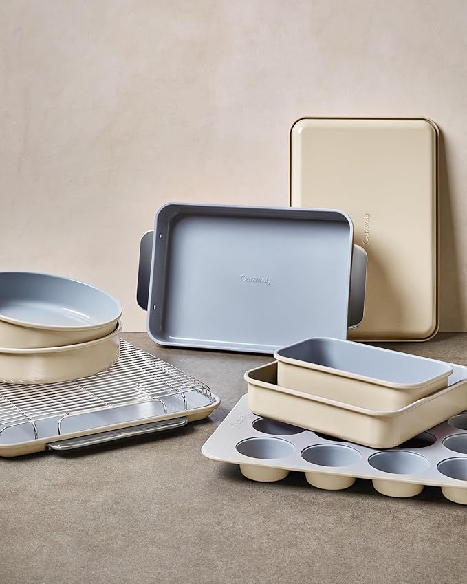 Caraway Non-Stick Ceramic 1 lb Loaf Pan Duo - Naturally Slick Ceramic Coating - Non-Toxic, PTFE & PFOA Free - Perfect for Pound Cakes, Breads, & More - Marigold