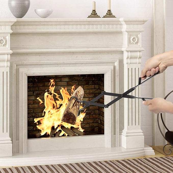 AGM Fireplace Tongs, 26" Fire Pit Accessories Firewood Tongs, Log Grabber for Thick logs, Heavy Duty Wrought Iron Fire Pit FireTongs, Campfire BBQ Stove Log Tweezers, Outdoor/Indoor Fire Pit Tools