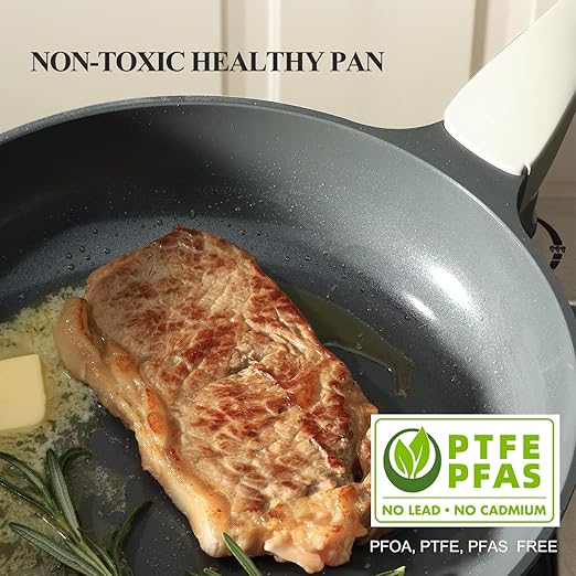 PRICUSIS Nonstick Ceramic Frying Pan, Skillet with Stay Cool Handle, Egg & Omelet & Chef's Pan, Induction Compatible & Oven Safe, Dishwasher Safe, PTFE PFAS & PFOA Free (8+12 Inch)