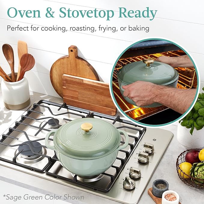 Best Choice Products 6 Quart Enamel Cast-Iron Round Dutch Oven, Family Style Heavy-Duty Pre-Seasoned Cookware for Home, Kitchen, Dining Room, Oven Safe w/Lid, Dual Handles - Peach Sorbet