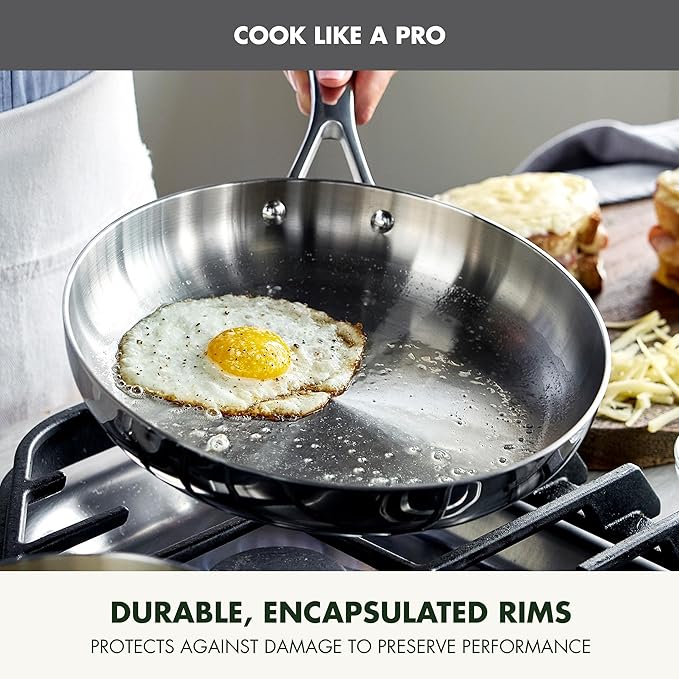 GreenPan Valencia Tri-Ply Stainless Steel 10 Piece Cookware Set, Induction Ready Pots & Pans, Mirror Finish, Dishwasher Safe & Oven/Broiler Safe to 600F, Compatible with All Cooktops, Silver