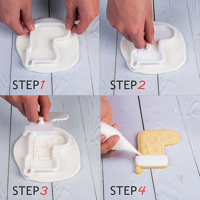 Flycalf Christmas Cookie Cutters Candy Cane Shapes with Plunger Stamps Holiday PLA Baking Accessories Cutter Molds Gifts Decorative Party 3" Kitchen Cake Supplies