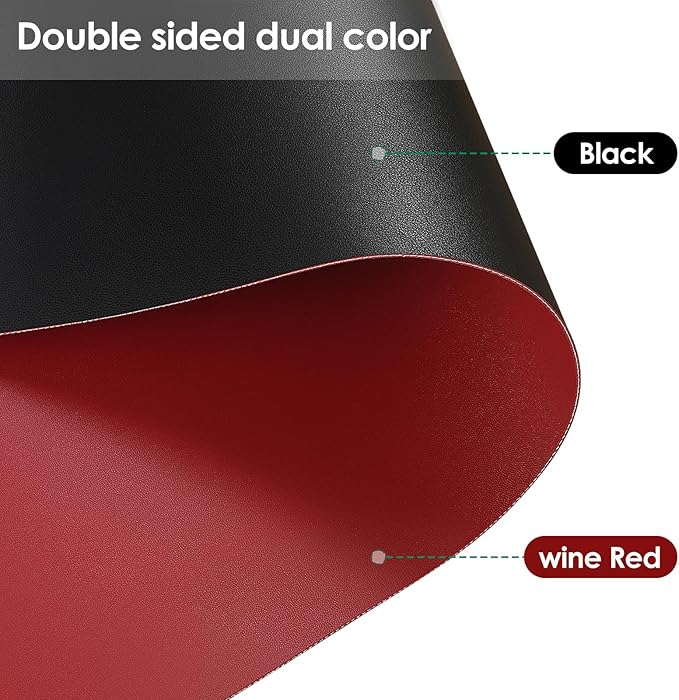 Leather Desk Mat,1.8mm Thick,12x60 Inch Desk Cover,Desk Protector Mat,Dresser Cover Top,Dresser Top Cover,Dresser Top Protector,Desk Covers On Top of Desks(Black+Wine Red,12×60)