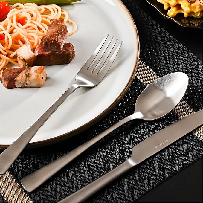 KINGSTONE Silverware Set for 8, 40-Piece 18/10 Stainless Steel Flatware Set,Forged Cutlery Set Matte Satin Finish, Dishwasher Safe