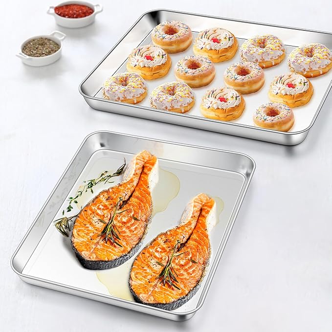 Homikit 1 Pack Baking Sheet, 9 x 13 Inches Stainless Steel Quarter Sheet Pan Set for Baking Cooking Toasting, Metal Cookie Tray Fits Toaster Oven, Non Stick & Rust Free, Dishwasher Safe