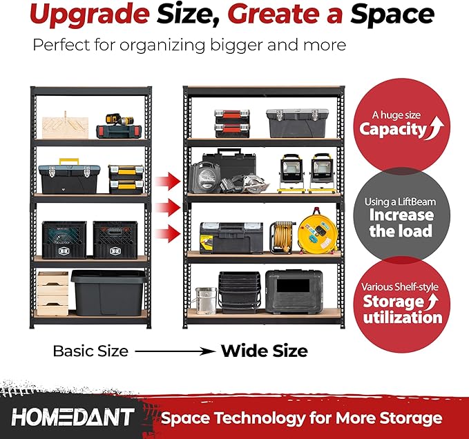 HOMEDANT 5 Tier Laminated Boltless Heavy Duty Garage Storage Adjustable Wide Size Metal Shelving Unit Utility Rack Shelves Organization Multipurpose Shelf Shed Warehouse 47.7"W x 18.2"D x 71.3"H 2Pack