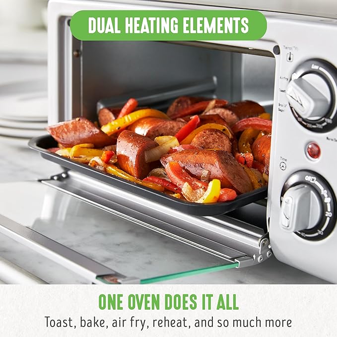 GreenLife Countertop Toaster Oven Air Fryer Stainless Steel, Healthy Ceramic Nonstick, PFAS Free, Tray & Basket, Bake, Broil, Reheat, Adjustable Temp & Time Control, Auto Shutoff, Black