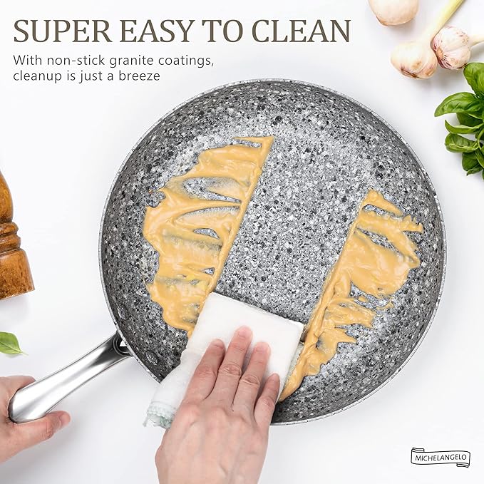 MICHELANGELO Frying Pan with Lid, Nonstick 12 Inch Frying Pan with Non toxic Granite Coating, Granite Frying Pan, Nonstick Frying Pans with Lid, Induction Compatible