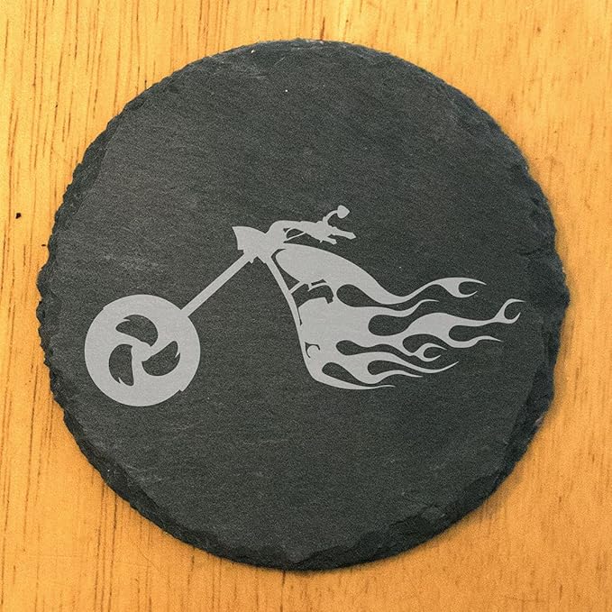 Ride The Fire: Flaming Chopper Motorcycle Coasters - Round Slate - Set of 5