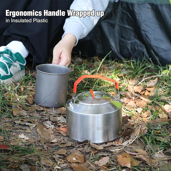 REDCAMP 1.6L Outdoor Camping Kettle, Lightweight Stainless Steel Water Pot with Carrying Bag, Compact Camp Tea Kettle Coffee Pot for Hiking Picnic Camping