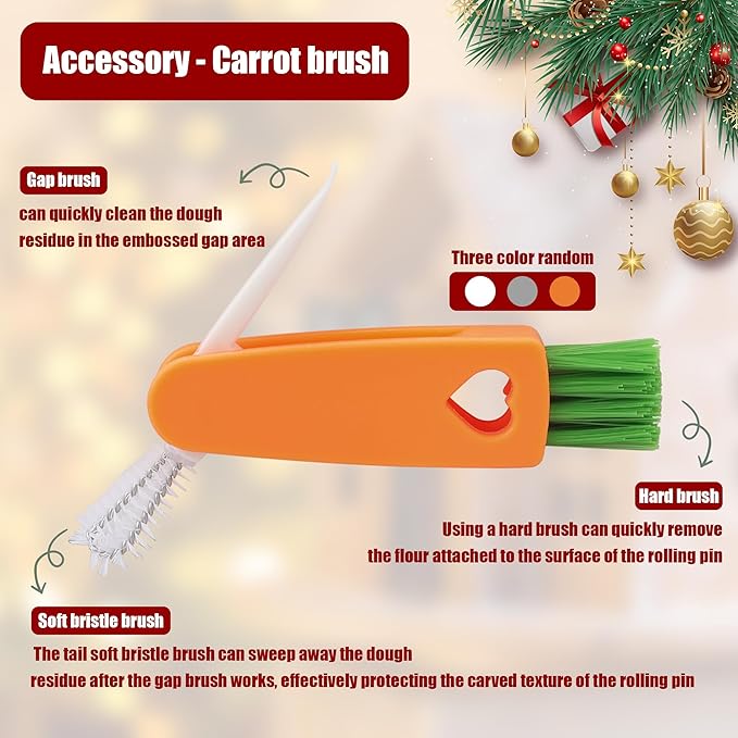 17" Premium Wooden Rolling Pins for Baking with Snowflake Embossed Designs | 3mm Deep Springerle Cookie Molds | Christmas Rolling Pin & Baking Gifts for Women | Includes 3-in-1 Cleaning Brush
