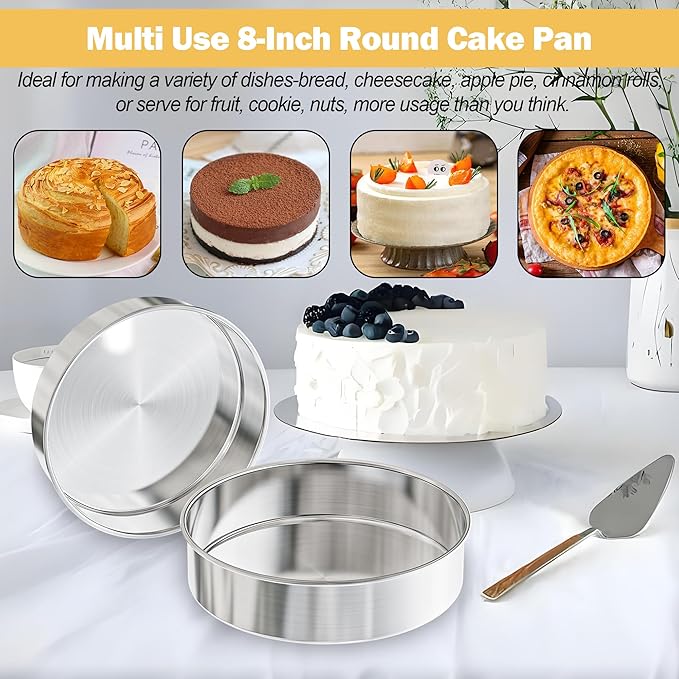 8 Inch Round Cake Pans Set of 3, Nonstick Stainless Steel Baking Pans Set with 100PCS Parchment Papers, Durable Birthday Christmas Circle Layer Cake Pans, Cake Pans Sets for Baking, Dishwasher Safe