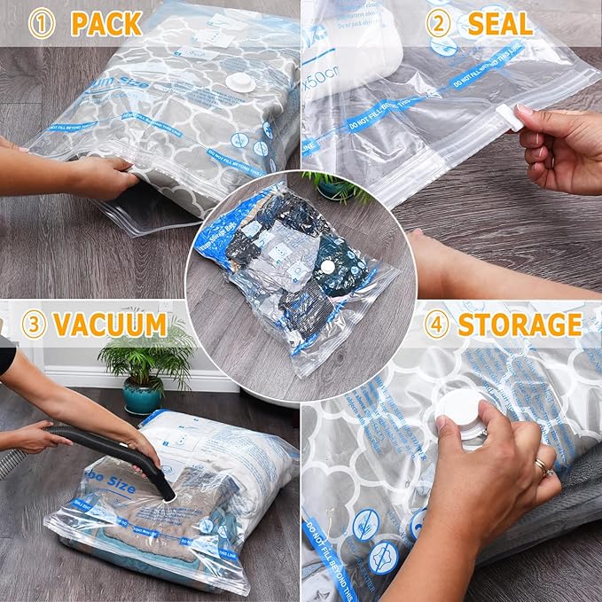 Vacuum Storage Bags 20 Combo (4 Jumbo/4Large/4 Medium/4 Small/4 Roll), Plastic Packaging Bags,Space Saver Sealer Bags for Clothes, Pillows, Comforters, Blankets, Bedding