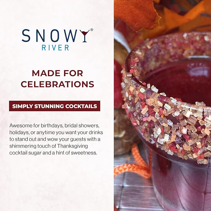 Snowy River Thanksgiving, Cocktail & Margarita Sugar Rimmer - Vibrant Naturally Colored Sugar for Cocktail Rimming, Baking & Decorating, Medium Crystal - 4oz