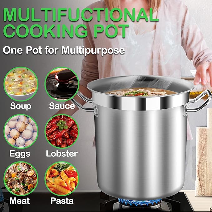 75 Quart Commercial Stock Pot with Lid – Restaurant-Grade Stainless Steel Soup Pot, Triple-Layer Even Heat Base, Steam Vent Lid, Induction Ready – Lobster Boils, Catering, Bulk Cooking