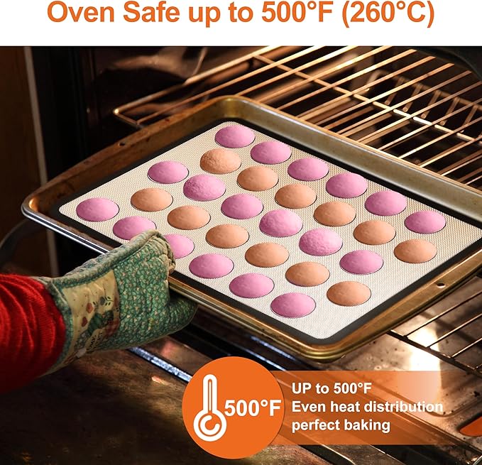 HOOMIL Macaron Silicone Baking Mats 2-Pack, 15" x 10" Jelly Roll Pan Size Macaron Silicone Mat, Non-Stick, Reusable, Food Safe Baking Mat - Brown+Gray