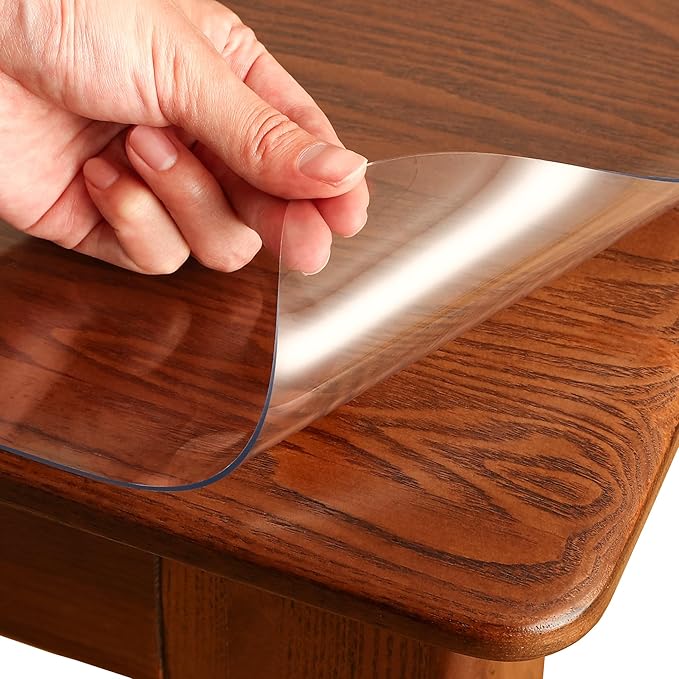 Clear Table Cover Protector Rectangle 16x16 Inch, 1.5mm Transparent Plastic Table Protector Waterproof, Anti-Scratch Clear Desk Mat for Office Desktop Dresser Dining Table, FDA Compliant
