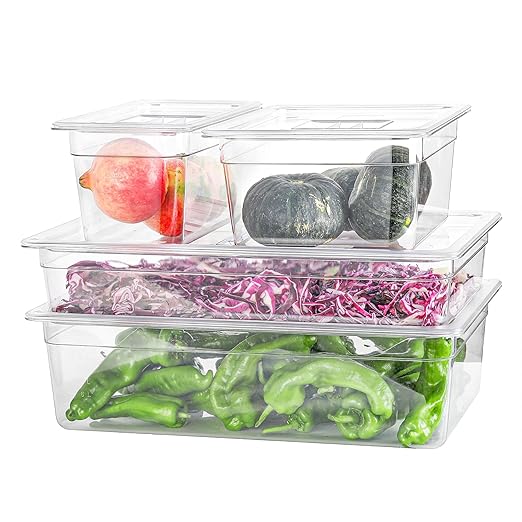 EGGKITP Full Size Clear Food Pans 6 pack 6 Inch Deep Pan Stackable Polycarbonate Food Pan for Restaurant Use BPA free freezer-safe Clear