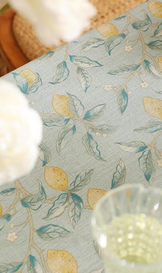 patdrea Designer Linen Green Small Tablecloth for Rectangle Table,Vintage Breathable Yellow Fruits Pattern Table Cloth,Decoration Cover for Kitchen Dining,Christmas,Thanksgiving,55"x71"-Ania a