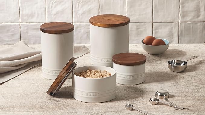 Le Creuset Signature Salt Cellar and Storage Canister with Wood Lid, 16 oz., Marseille