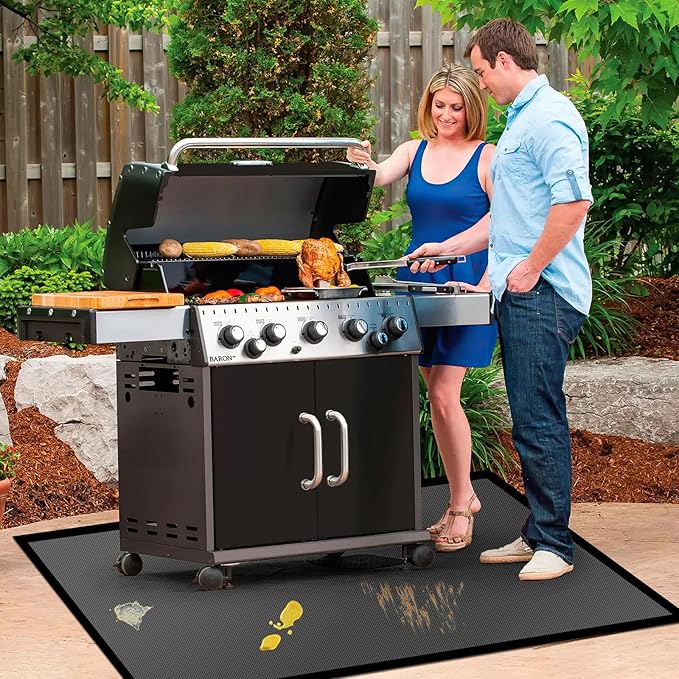 96 ×72 inches Under Grill Mats for Outdoor Grill/ Double-Sided Indoor Fireplace Mat Fire Pit Mat Fireproof Waterproof Oil-Proof, BBQ Mat Grill Pads Grilling Mat Protector for Deck Patio Gas Grills