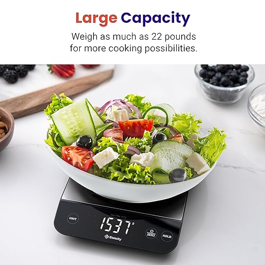 Etekcity Digital Food Kitchen Scale, Grams and Oz for Weight Loss, Baking and Cooking, 0.05oz/1g Precise Graduation,5 Weight Units, IPX6 Waterproof, USB Rechargeable,304 Stainless Steel-Silver, 22lb