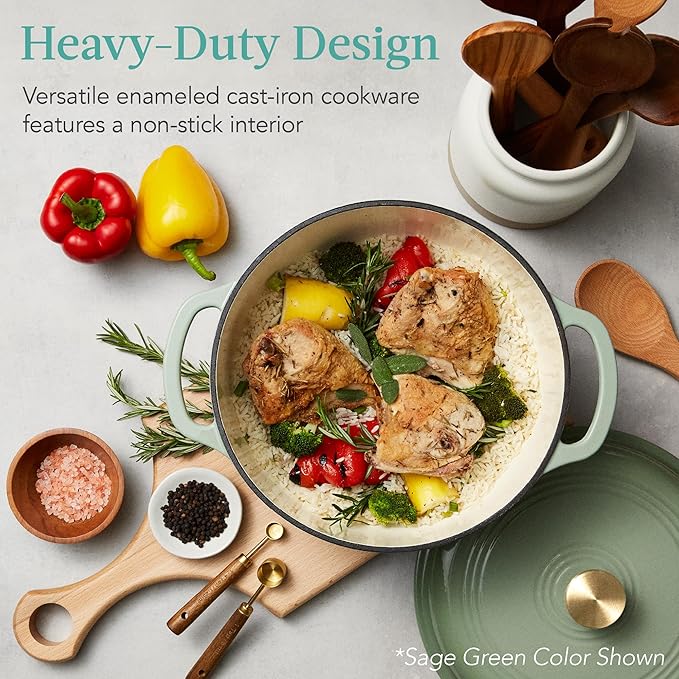 Best Choice Products 7.5 Quart Enamel Cast-Iron Round Dutch Oven, Family Style Heavy-Duty Pre-Seasoned Cookware for Home, Kitchen, Dining Room, Oven Safe w/Lid, Dual Handles - Peach Sorbet