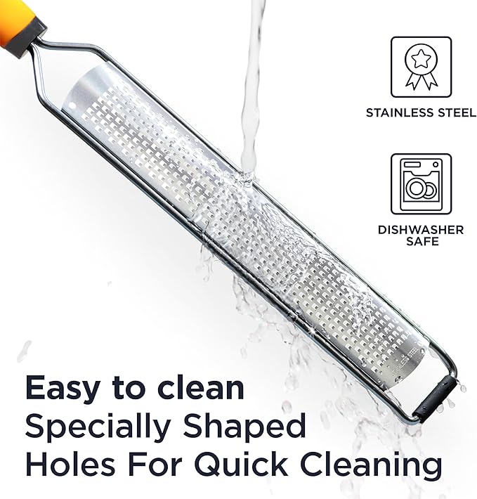 Deiss PRO Citrus Lemon Zester & Cheese Grater — Parmesan Cheese, Lemon, Ginger, Garlic, Nutmeg, Chocolate, Vegetables, Fruits - Razor-Sharp Stainless Steel Blade + Protect Cover - Dishwasher Safe