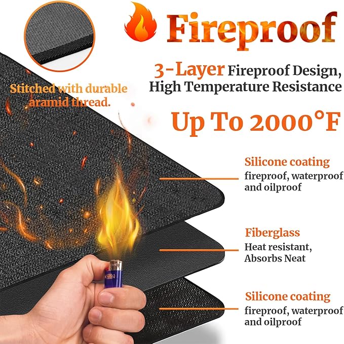 48" Square Fire Pit Mat/Under Grill Mat Fireproof Waterproof Oil-Proof, 4 Layers Fireproof Mat Fireplace Mat BBQ Grill Pads Protect Mat for Deck,Patio,Outdoor Charcoal,Smokers,Wood Floor,Gas Grills