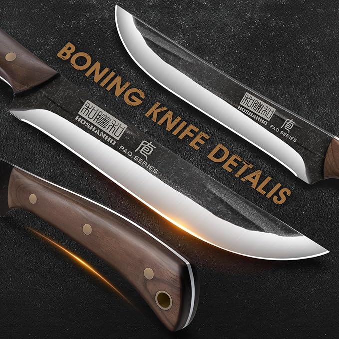 HOSHANHO 6.7 Inch Boning Knife for Meat Cutting, Super Sharp Fillet Knife for Fish, High Carbon Steel Hand Forged Butcher Knives for Brisket Trimming, BBQ, Camping