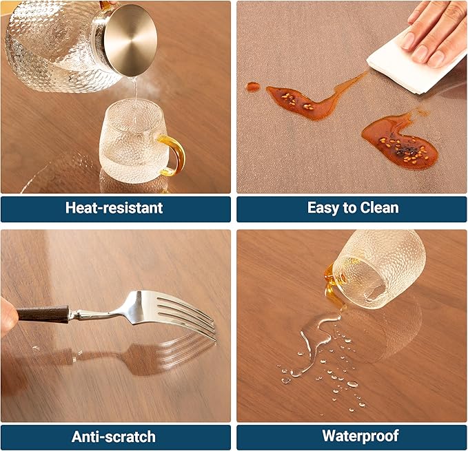 Clear Table Cover Protector Rectangle 42 x 72 Inch, 2.0mm Transparent Plastic Table Protector Waterproof, Anti-Scratch Clear Desk Mat for Office Desktop Dresser Dining Table, FDA Compliant