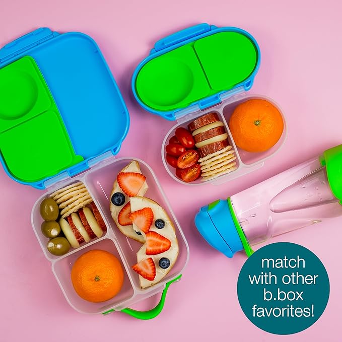 b.box Snack Box Reusable Snack Containers with Lids 2 compartments, Bento Box for kids and toddlers, Leakproof Lunch Box, BPA free and Dishwasher Safe Snack Container (Ocean Breeze, 1 3/4 Cup)
