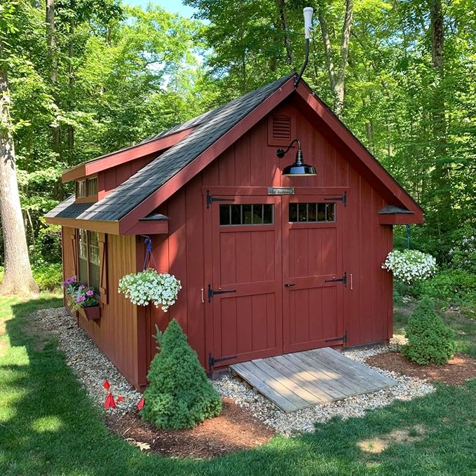 Steel Lighting Co. Gardena Barn Light | Outdoor Wall Mounted | 16" Dome | 16" Gooseneck | Farmhouse Light Made in America | Black Exterior/White Interior