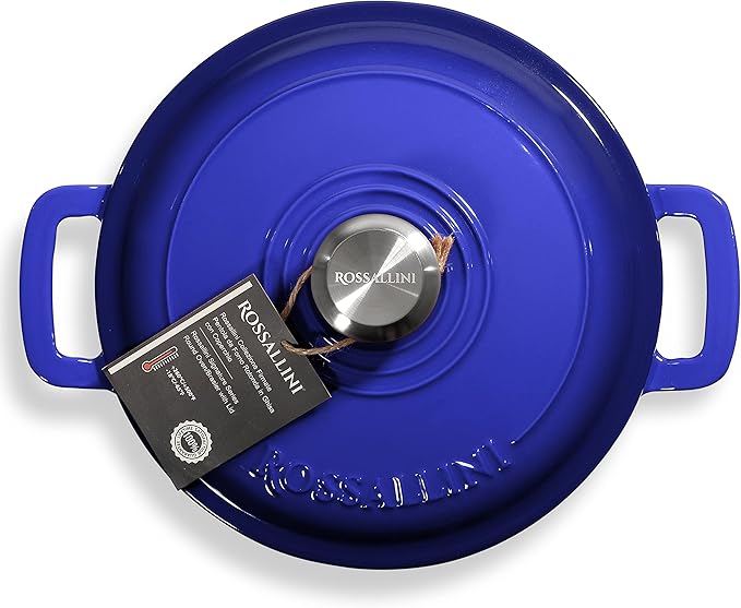 Signature Enameled Cast Iron Dutch Oven, Non-Stick Serving Pot with Tight Fitting Lid for Perfect Roasting, Baking, Sauteing, and Bread Making | 4.5Q (4.2L) - Indigo Blue