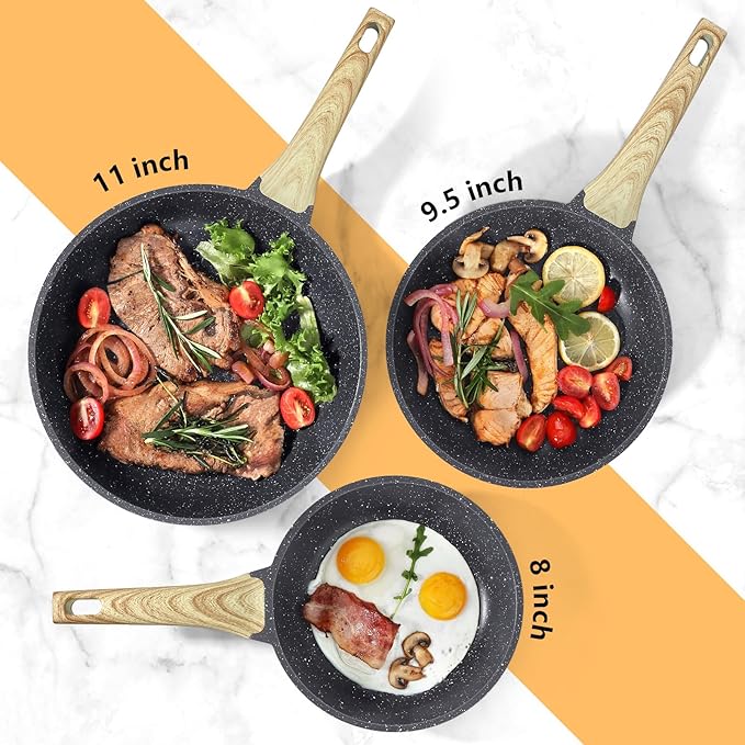GiPP Nonstick Frying Pan Skillet - 11" Grey Granite Non Stick Pans, Omelette Pan with Heat-Resistant Handle, Compatible with All Stovetops, PFOA Free