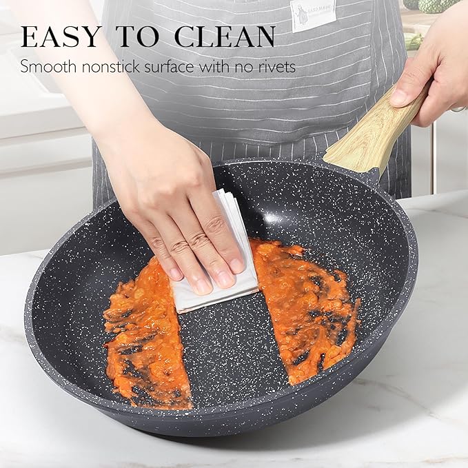 GiPP Nonstick Frying Pan Skillet with Lid - 8" Grey Granite Non Stick Pans, Omelette Pan with Heat-Resistant Handle, Compatible with All Stovetops, PFOA Free