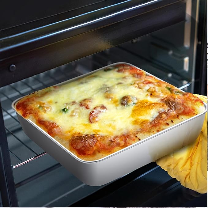 LIANYU 2 Pack 9 x 9 Inch Square Cake Pan, Stainless Steel Baking Lasagna Brownie Bread Pan, Square Bakeware for Birthday Party Wedding, Oven & Dishwasher Safe